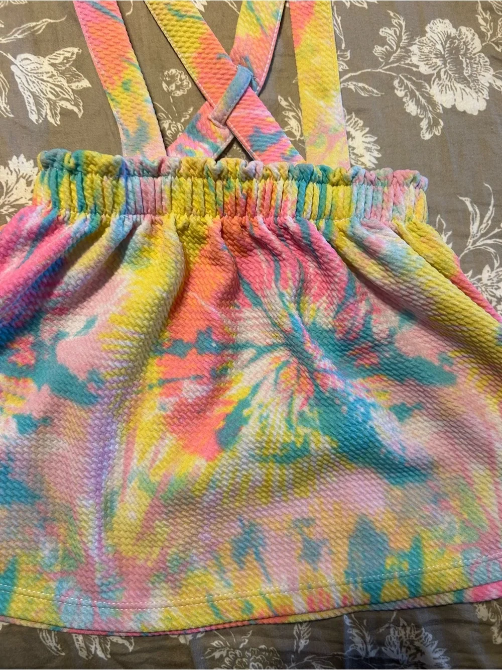 Nickelodeon Pastel Tie-Dye Kids Suspender Skirt - Pink, Yellow, Blue
